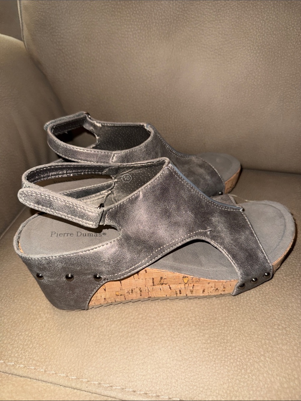 Pierre Dumas Charcoal Suede Cork Wedge Sandals